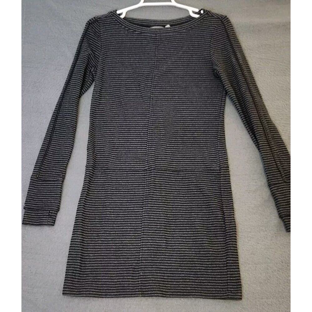 Athleta Carmella Dress Mini Pencil Long Sleeve Stretch Gray/Black Striped Sz XXS